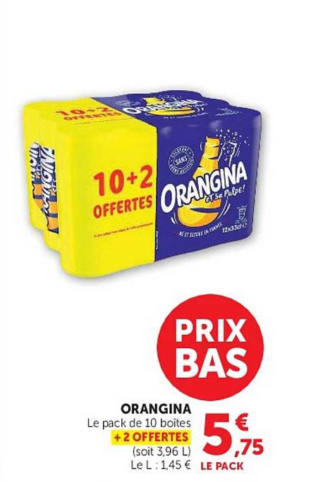 ORANGINA Le pack de 10 boîtes + 2 OFFERTES