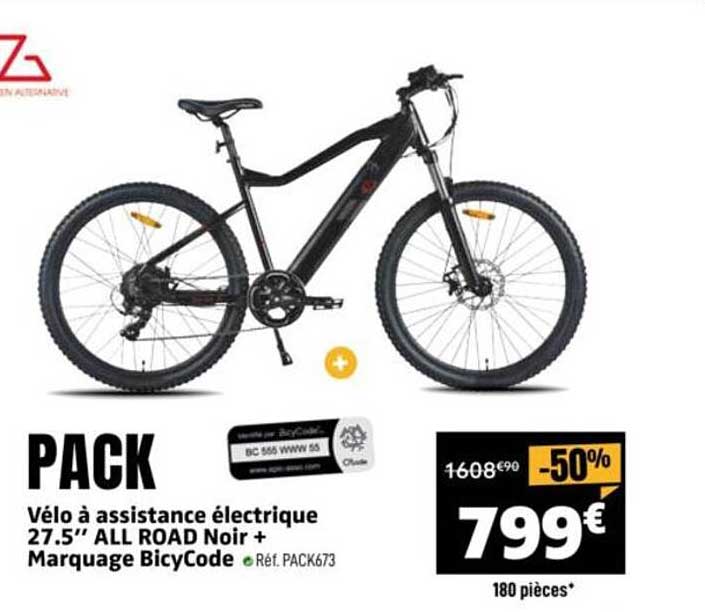 PACK Vélo à assistance électrique 27.5’’ ALL ROAD Noir + Marquage BicyCode Réf. PACK673