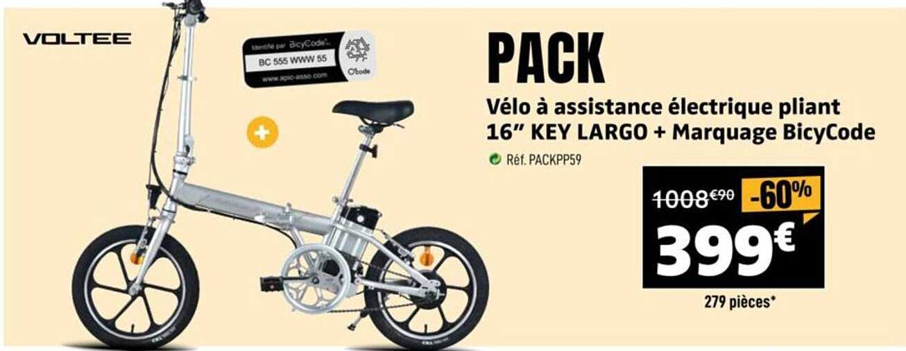 PACK Vélo à assistance électrique pliant 16" KEY LARGO + Marquage BicyCode