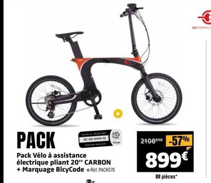 PACK Vélo à assistance électrique pliant 20” CARBON + Marquage BicyCode