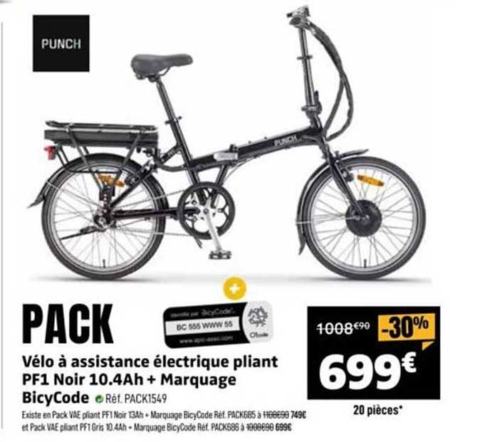 PACK Vélo à assistance électrique pliant PF1 Noir 10.4Ah + Marquage BicyCode