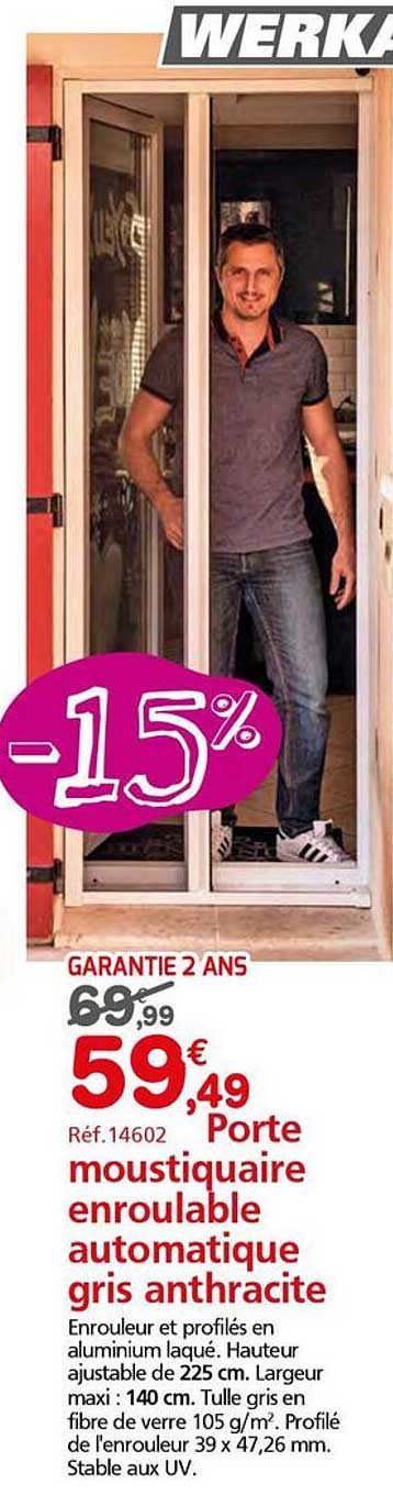 Porte moustiquaire enroulable automatique gris anthracite