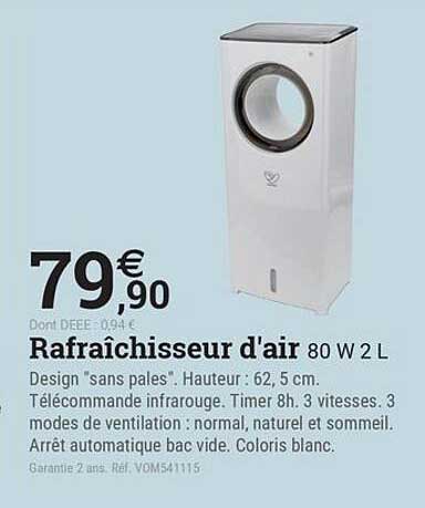 Rafraîchisseur d’air 80 W 2 L