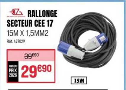 RALLONGE SECTEUR CEE 17 15M X 1,5MM2