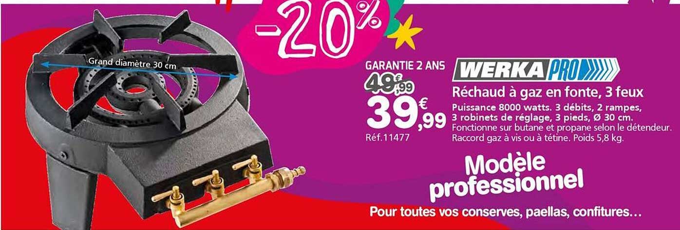 Réchaud à gaz en fonte, 3 feux