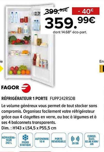 RÉFRIGÉRATEUR 1 PORTE FUPP242RSDB
