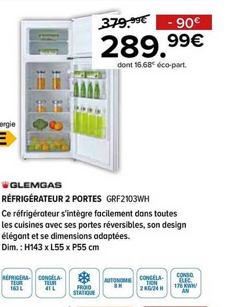 RÉFRIGÉRATEUR 2 PORTES GRF2103WH