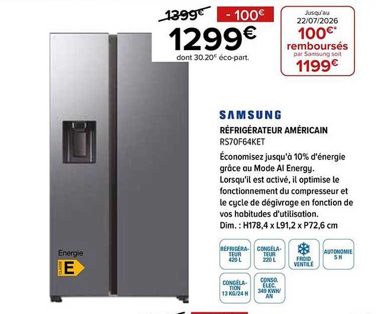 RÉFRIGÉRATEUR AMÉRICAIN RS70F64KET
