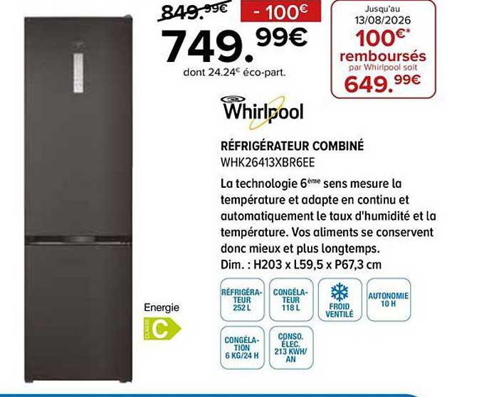 RÉFRIGÉRATEUR COMBINÉ WHK26413XBR6EE