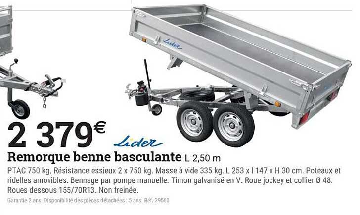 Remorque benne basculante L 2,50 m