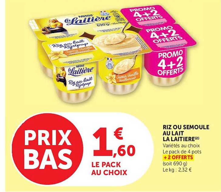 RIZ OU SEMOULE AU LAIT LA LAITIERE