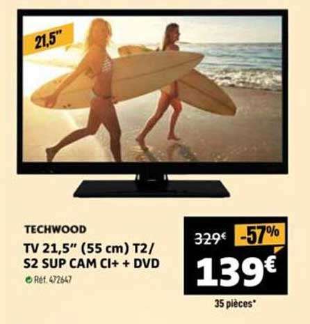 TECHWOOD TV 21,5" (55 cm) T2/S2 SUP CAM CI+ + DVD