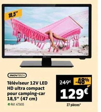 Téléviseur 12V LED HD ultra compact pour camping-car 18,5'' (47 cm)