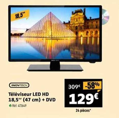Téléviseur LED HD 18,5'' (47 cm) + DVD