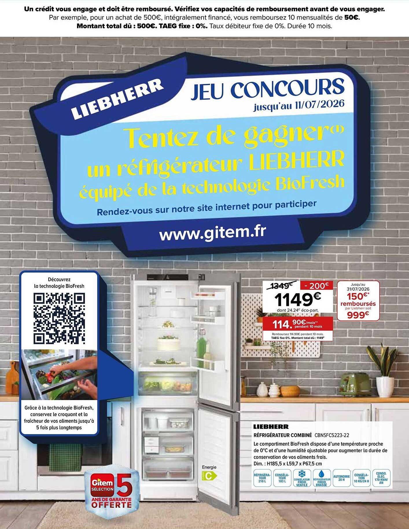 Tentez de gagner un réfrigérateur LIEBHERR équipé de la technologie BioFresh