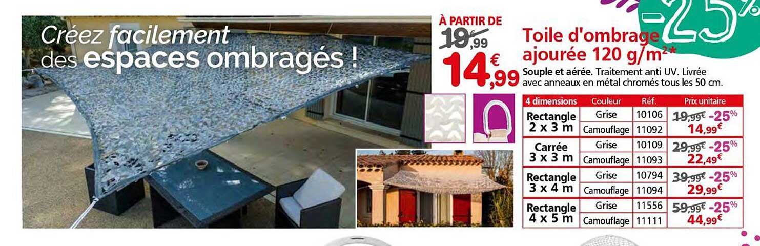 Toile d'ombrage ajourée 120 g/m²