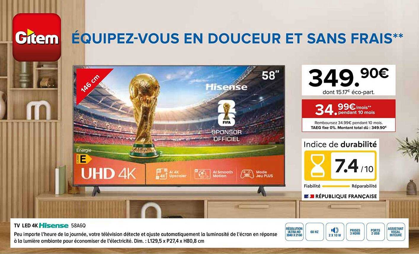 TV LED 4K Hisense 58A6Q