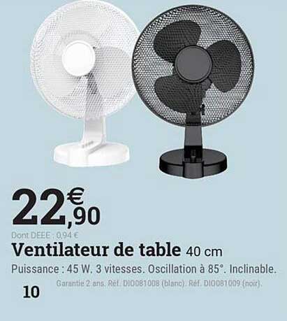 Ventilateur de table 40 cm