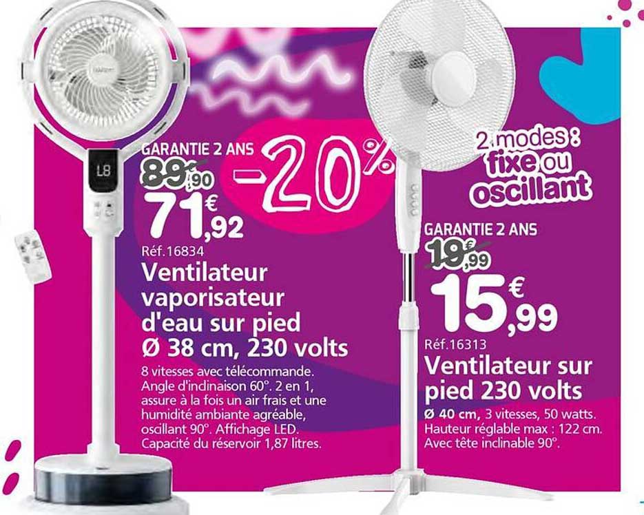 Ventilateur vaporisateur d'eau sur pied Ø 38 cm, 230 volts