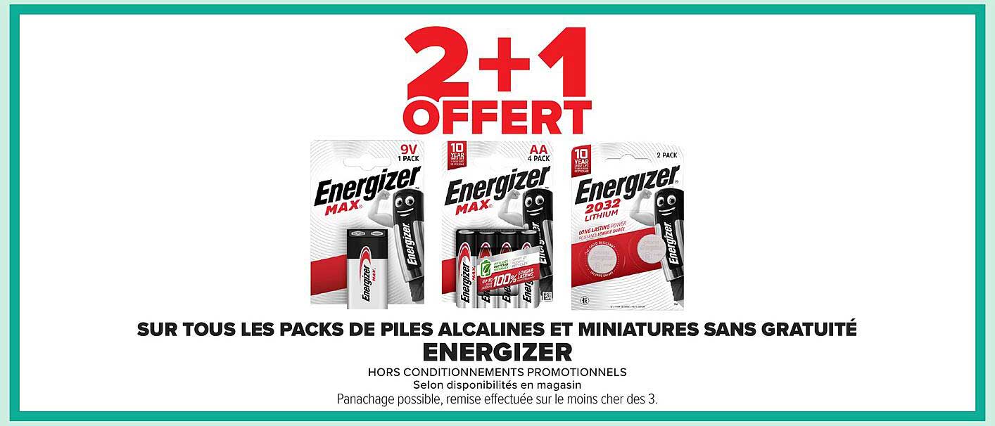 2 + 1 OFFERT SUR TOUS LES PACKS DE PILES ALCALINES ET MINIATURES