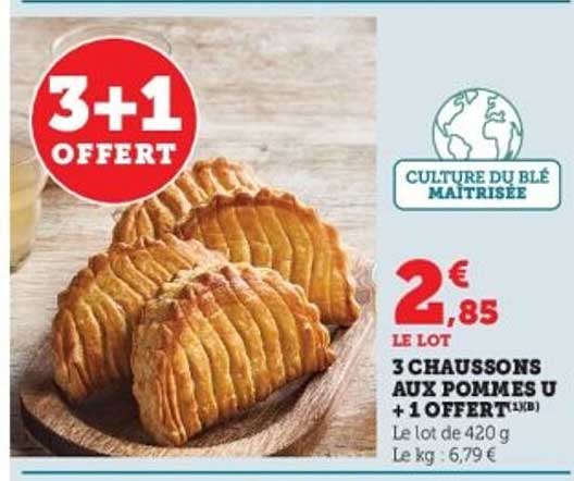 3 CHAUSSONS AUX POMMES U + 1 OFFERT