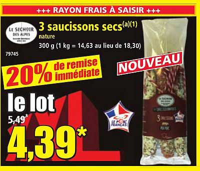 3 saucissons secs nature