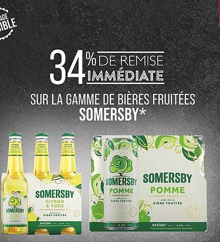 34% de remise immédiate sur la gamme de bières fruitées Somersby*