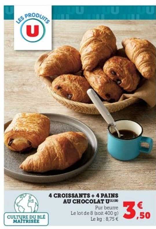 4 CROISSANTS + 4 PAINS AU CHOCOLAT U