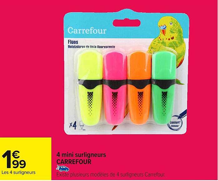 4 mini surligneurs CARREFOUR