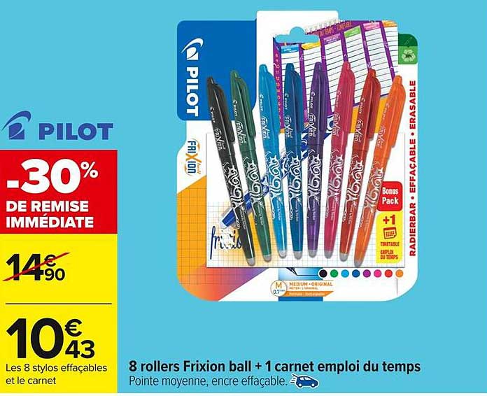 8 rollers Frixion ball + 1 carnet emploi du temps