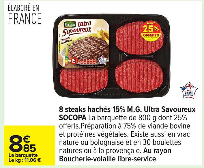 8 steaks hachés 15% M.G. Ultra Savoureux SOCOPA