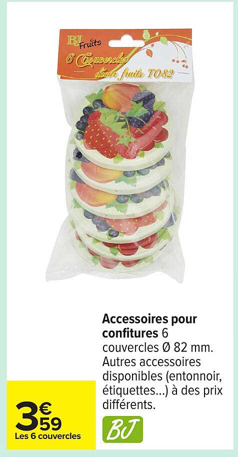 Accessoires pour confitures 6 couvercles Ø 82 mm.