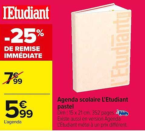 Agenda scolaire L'Etudiant pastel
