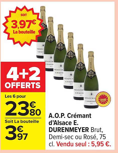 A.O.P. Crémant d'Alsace E. DURENMEYER Brut, Demi-sec ou Rosé, 75 cl