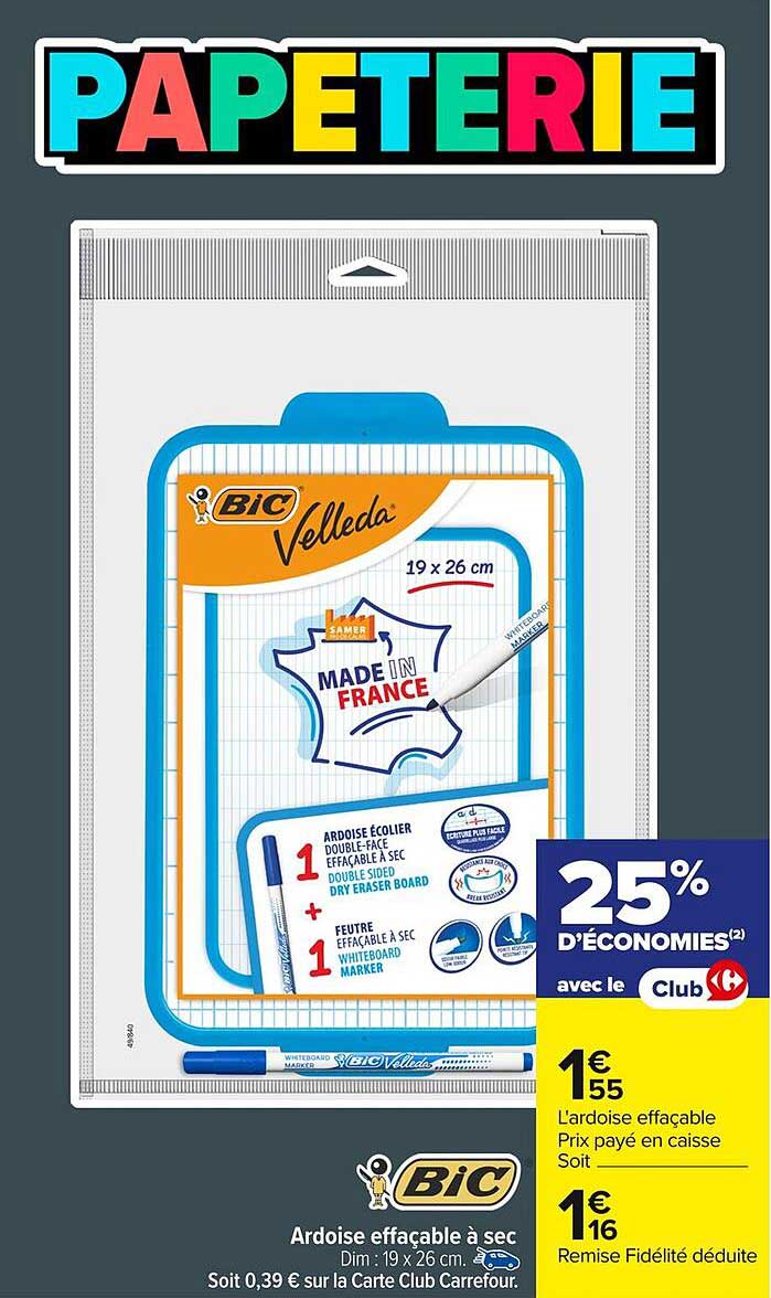 Ardoise effaçable à sec - BIC Velleda 19 x 26 cm