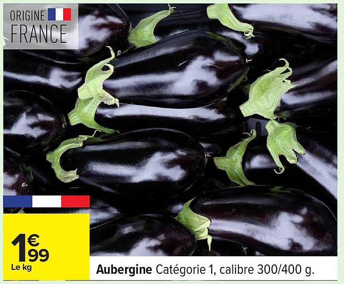 Aubergine Catégorie 1, calibre 300/400 g.
