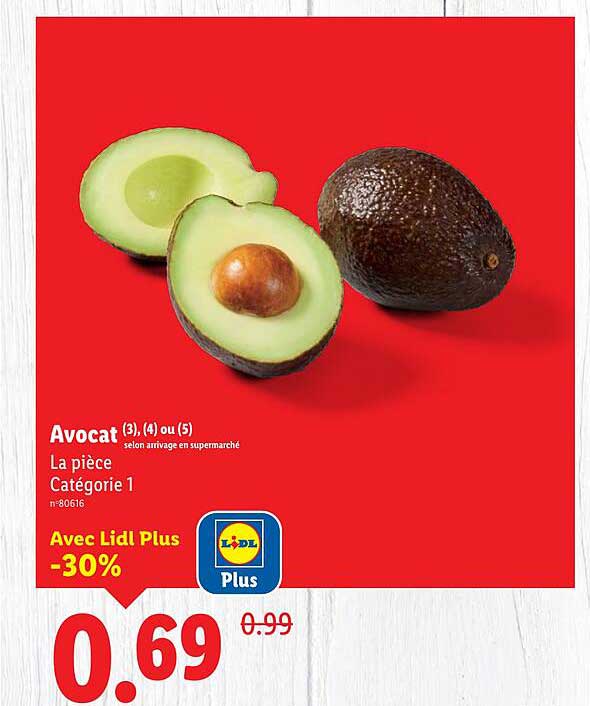 Avocat (3), (4) ou (5) selon arrivage en supermarché