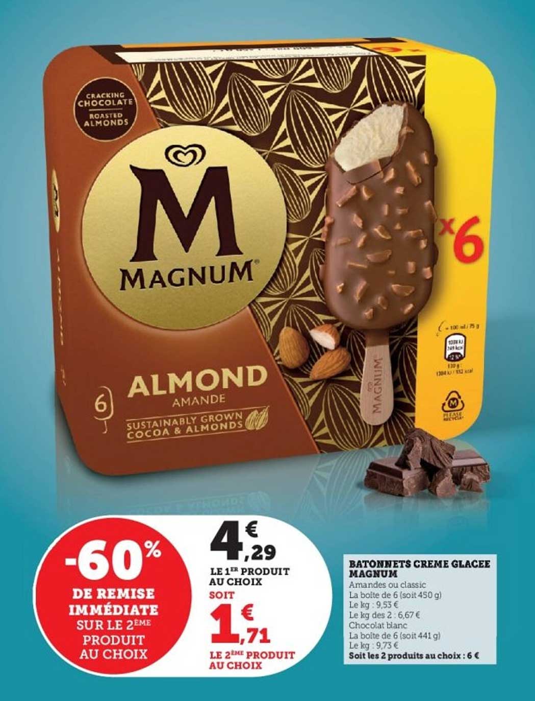 Bâtonnets crème glacée Magnum Amande x6