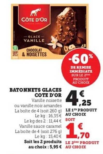 BATONNETS GLACES COTE D'OR