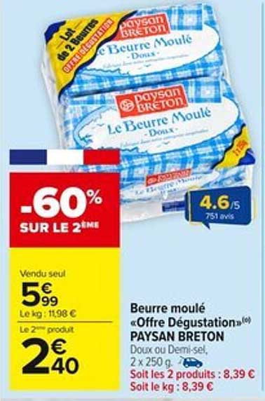 Beurre moulé « Offre Dégustation » PAYSAN BRETON