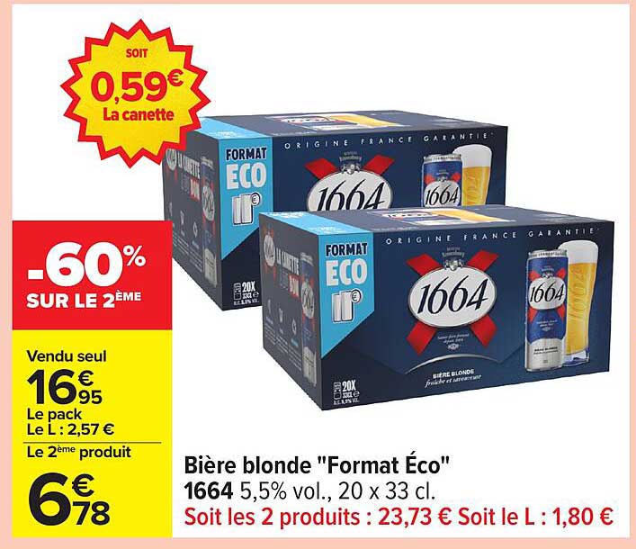 Bière blonde "Format Éco" 1664 5,5% vol., 20 x 33 cl