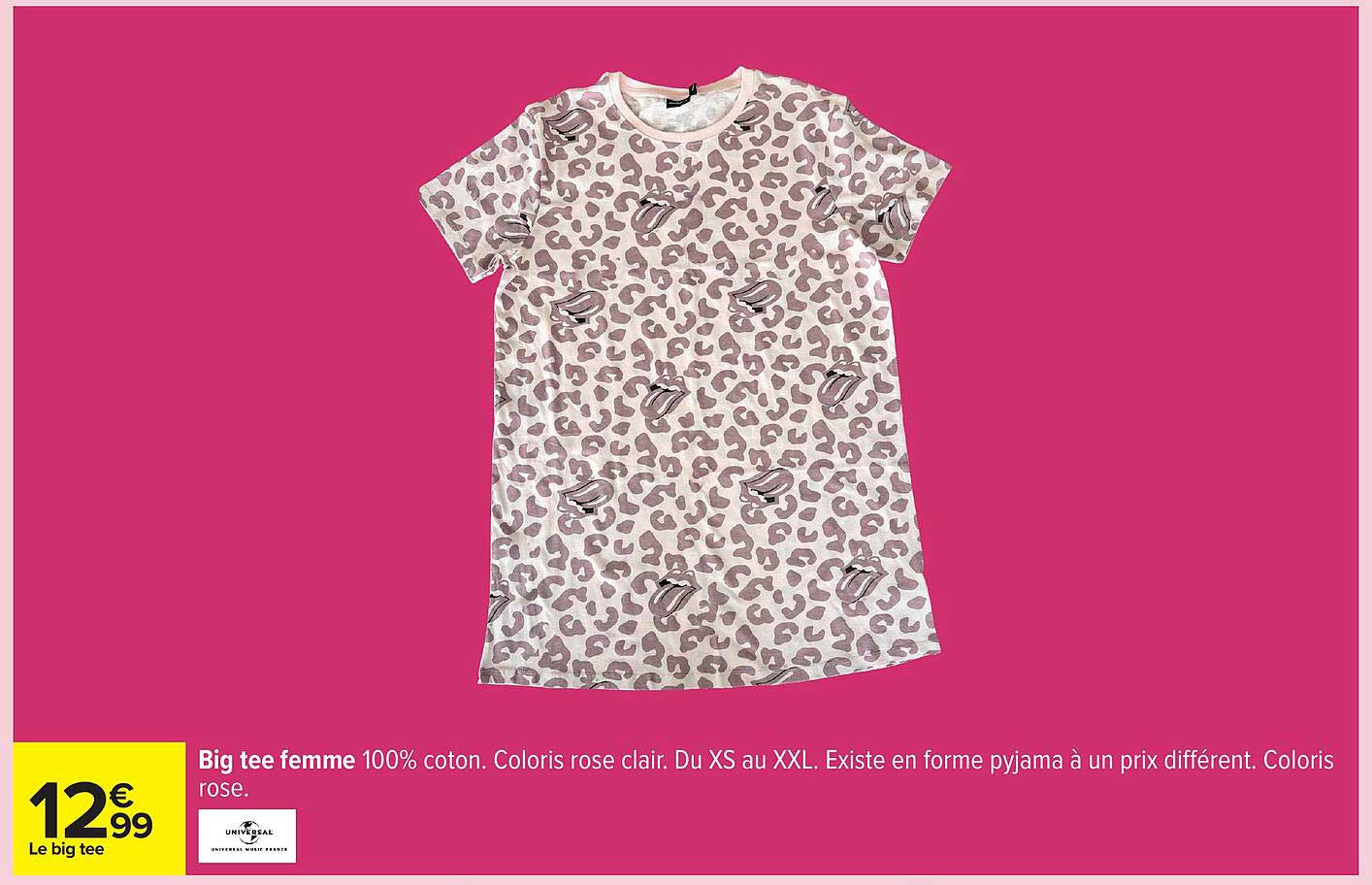 Big tee femme 100% coton. Coloris rose clair. Du XS au XXL. Existe en forme pyjama à un prix différent. Coloris rose.