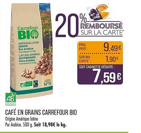 CAFÉ EN GRAINS CARREFOUR BIO