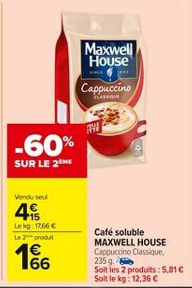 Café soluble MAXWELL HOUSE Cappuccino Classique, 235 g