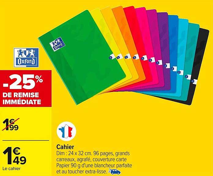 Cahier Oxford -25% de remise immédiate
