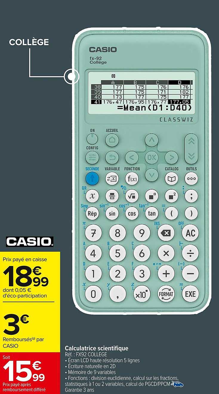 Calculatrice scientifique FX-92 COLLÈGE