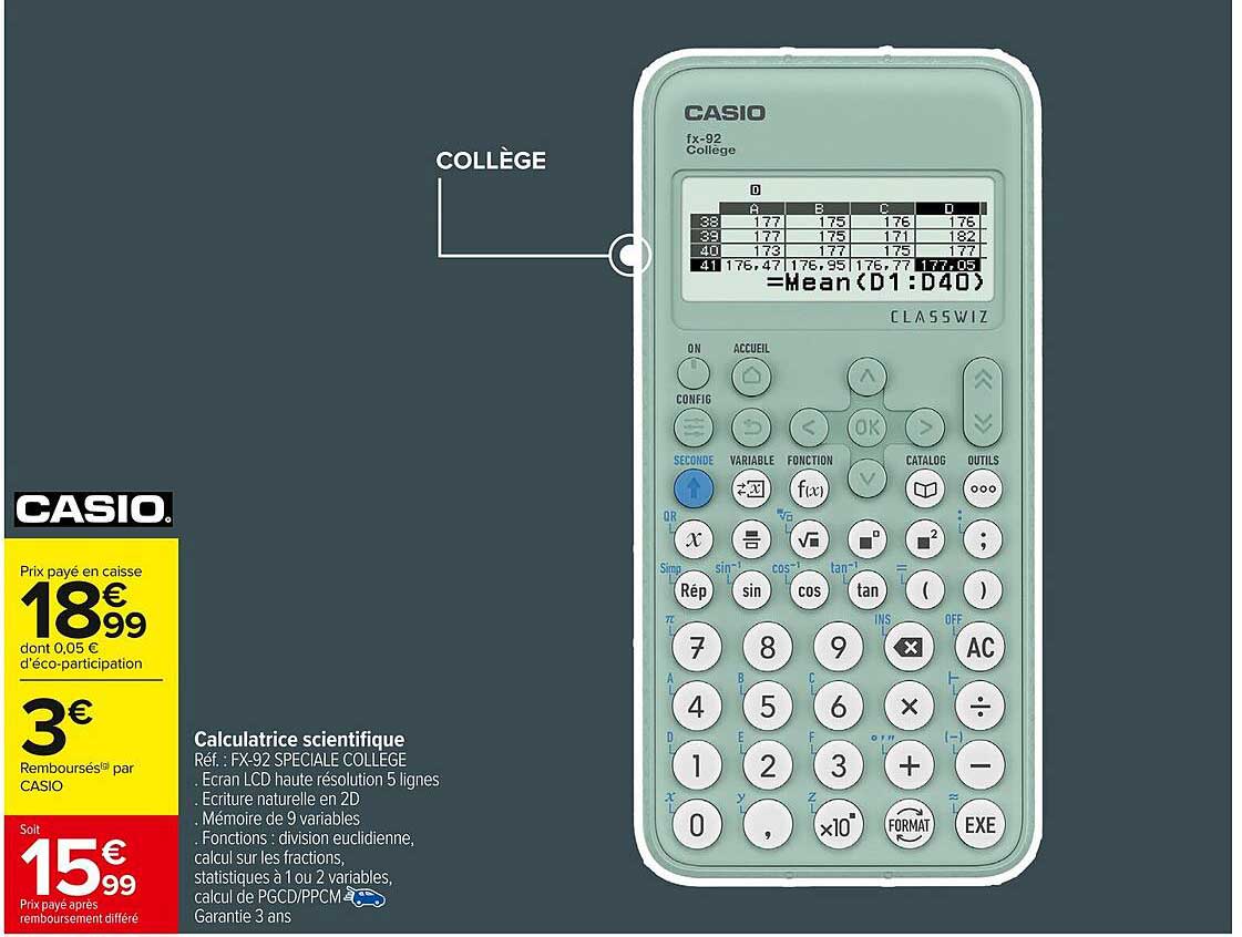 Calculatrice scientifique FX-92 Spéciale Collège