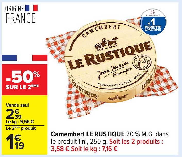 Camembert LE RUSTIQUE 20 % M.G.