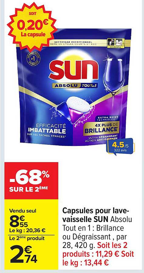 Capsules pour lave-vaisselle SUN Absolu Tout en 1