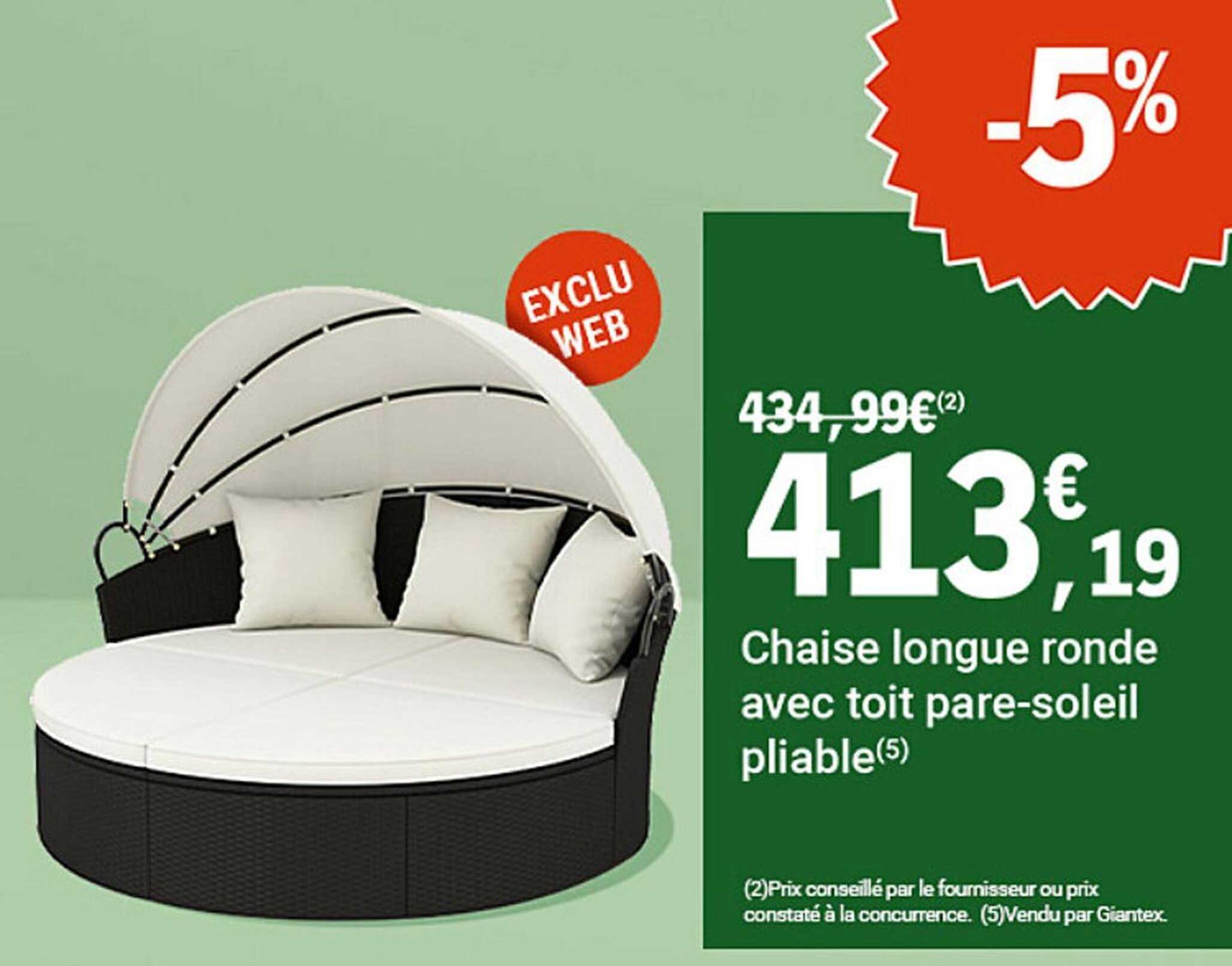 Chaise longue ronde avec toit pare-soleil pliable